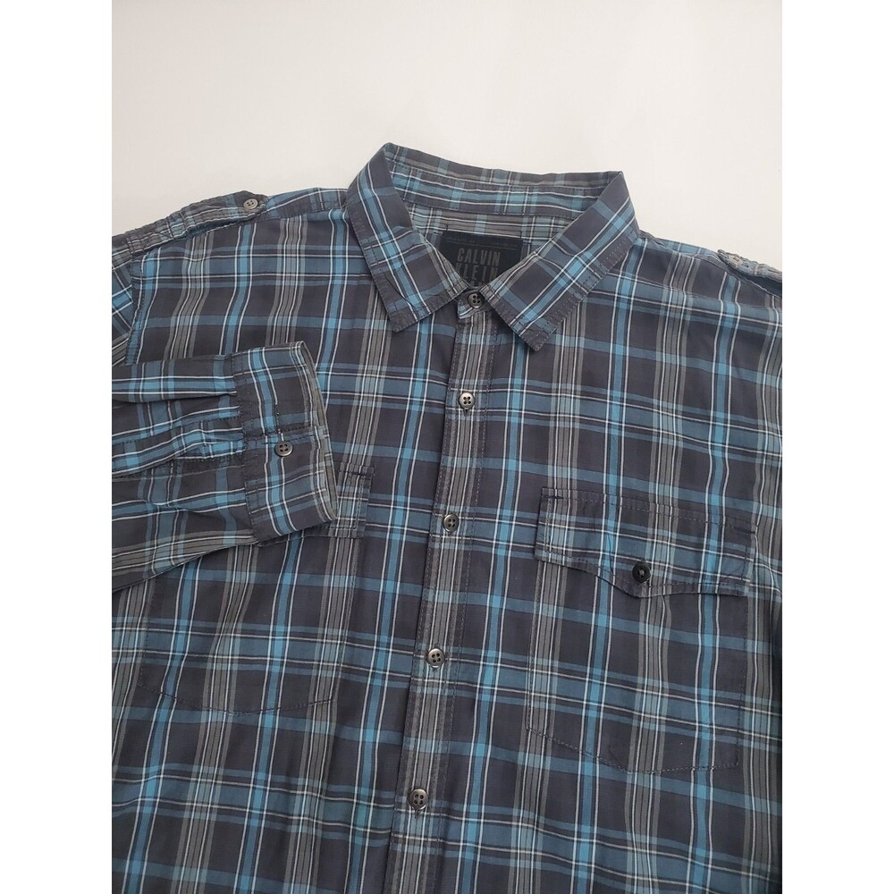 Calvin Klein Men's‎ Long Sleeve Button Pocket Casual Plaid Shirt, XXL